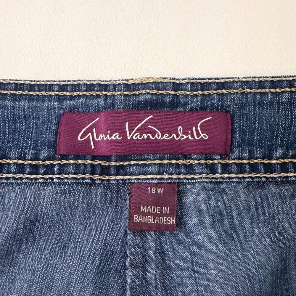 Gloria Vanderbilt Skort Women 18W Blue Embroidered Hem Denim Skirt Shorts